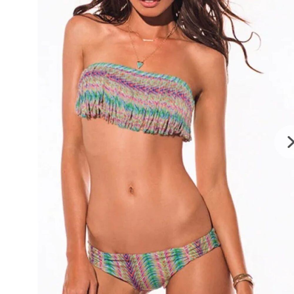 L*Space Plumage Bikini Set with Dolly Fringe Bandeau Top and Monique Bottom S